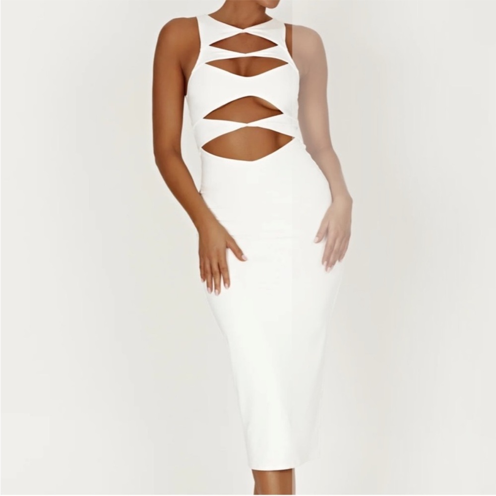 Elegant White Cut-Out Midi Dress